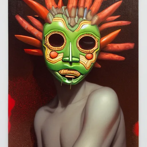 Image similar to teenage citizen portrait soft light painted by james jean and katsuhiro otomo and erik jones, inspired by tribal voodoo mask anime, smooth face feature, intricate oil painting, high detail illustration, sharp high detail, manga and anime 1 9 9 9