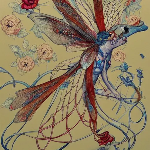 Prompt: : james jean style art dragonflys and flowers