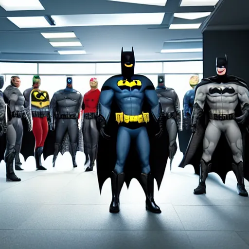 Prompt: batman waiting in line at the bank, octane render, ultra detail, ultra realistic, 8 k