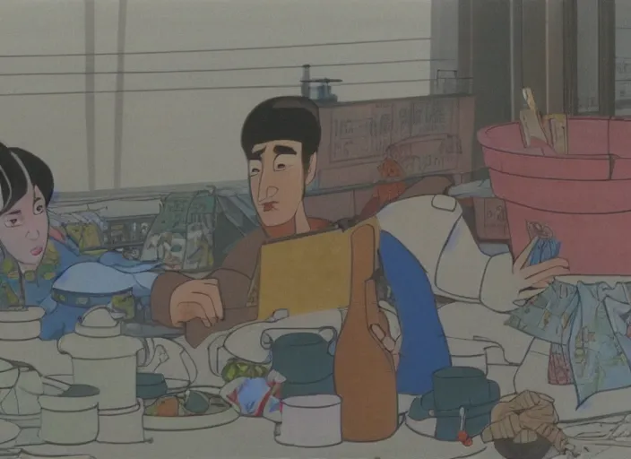 Prompt: a film still from the animation the chinese market ( 1 9 8 0 ), oscar winning animation, award winning