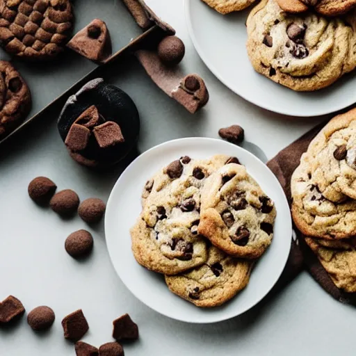 Image similar to cookies and hot chocolate, food photography, cozy