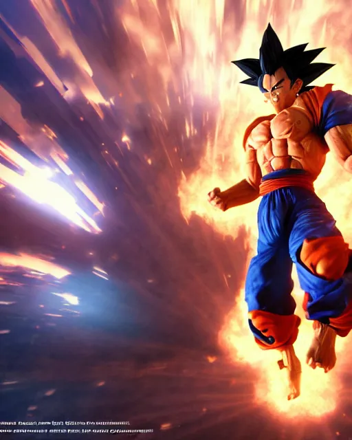 Image similar to 3 d high octane render, 8 k cgi, unreal engine, photorealistic goku, portrait, dynamic lighting, photorealistic, unreal engine, octane, ultra detailed, detailed faces, hd quality