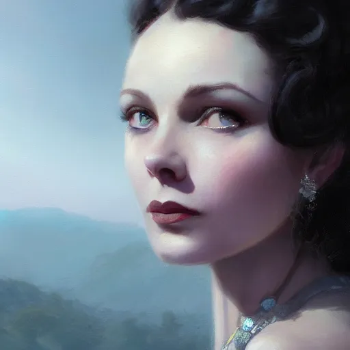 Image similar to closeup portrait of a young and beautiful vivian leigh, dramatic light, gorgeous view, depth, high detail, digital art, painted by greg rutkowski and seb mckinnon, by tim burton, trending on artstation