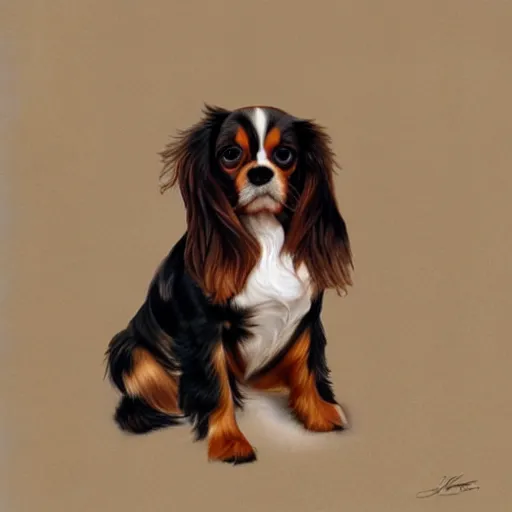 Image similar to a cavalier king charles spaniel who is really bored, tired, lying on the floor, art by artgerm