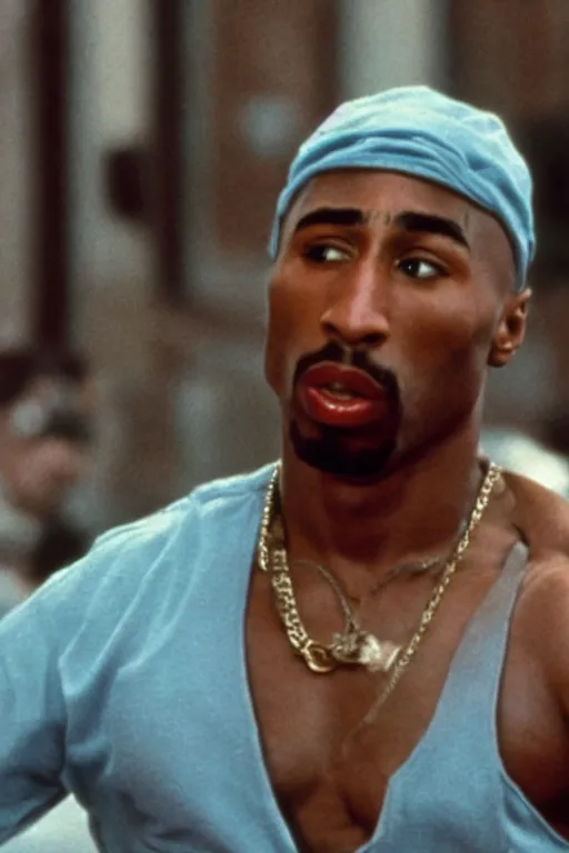 Image similar to film still of Tupac as rocky balboa in rocky, 4k