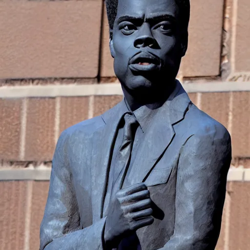 Prompt: stone statue of chris rock wearing a suit and tie