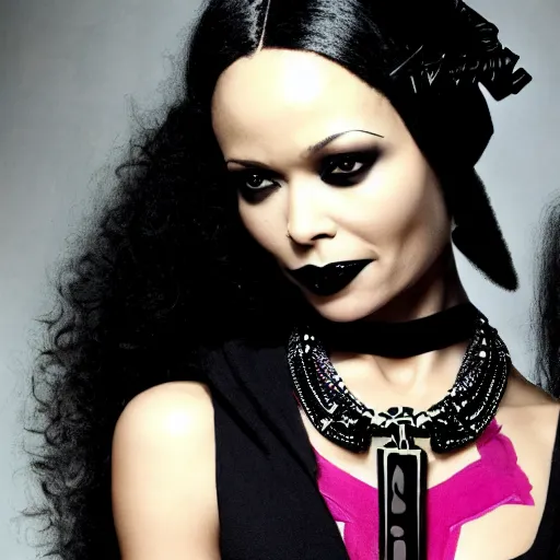 Prompt: thandiwe newton as the comic book character, death, a young and beautiful pale goth girl wearing a black vest and black punk hair, an ankh medallion hangs around her neck. dramatic makeup, the actress thandiwe newton, portrait by joshua middleton and coles phillips, kandinsky, egyptian iconography, film noir