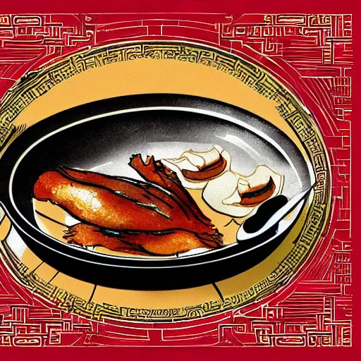 Image similar to food of roast beijing duck, digital art, style of traditional chinese painting