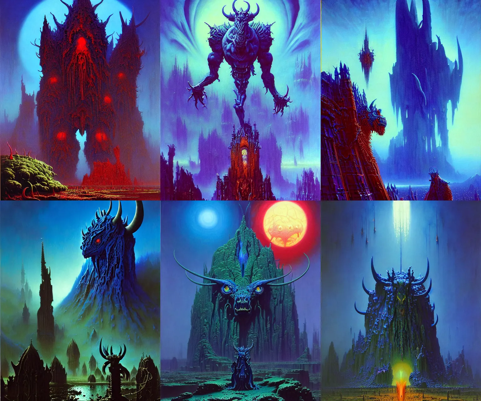 Prompt: A portrait of the colossal majestic mystical gothic blue-chip demon, by Wayne Barlowe, by Paul Lehr, by Bruce Pennington, oil on canvas, masterpiece, trending on artstation, featured on pixiv, cinematic composition, beautiful lighting, sharp, details, details, hyper-detailed, no frames, cyan and green, 8K