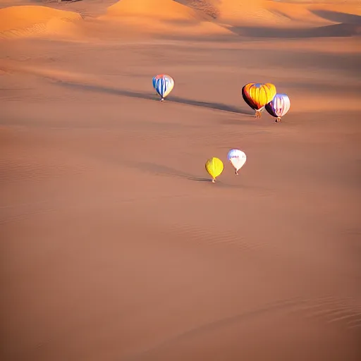 Prompt: balloons in the desert, photography,