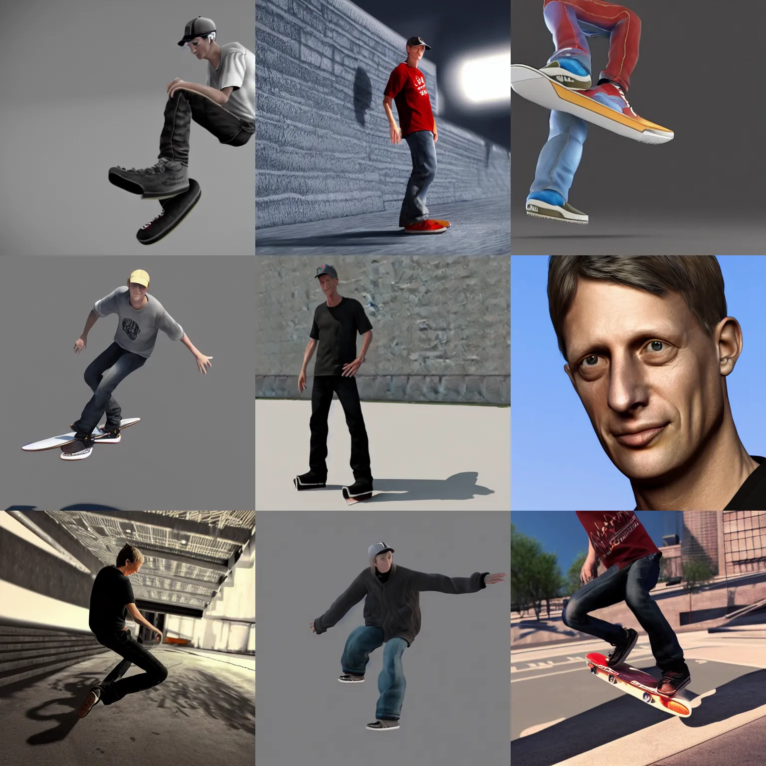 Prompt: tony hawk, 3 ds max animation, redshift render, realistic 4 k