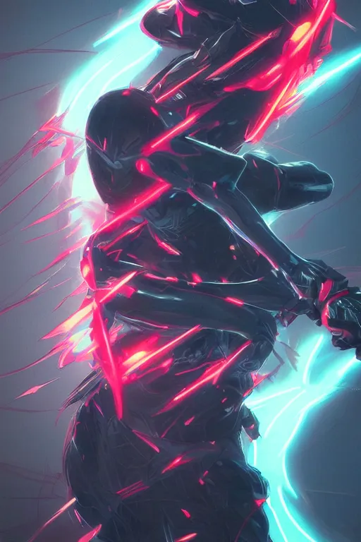 Image similar to ninja slayer, japan, neon lightning, night city, highly detailed, digital painting, trending on artstation, concept art, sharp focus, illustration, art by artgerm and greg rutkowski and magali villeneuve