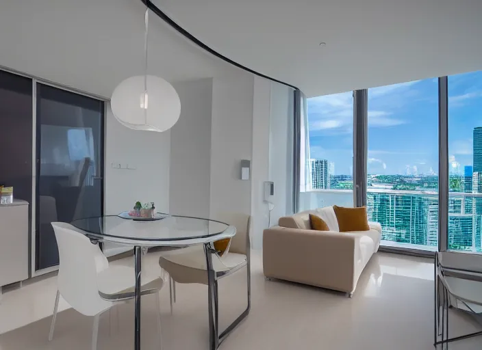 Image similar to 8 k photograph of stunning 2 0 2 2 miami studio apartment, award winning unique modern design, gorgeous, designed by koichi futatsumata