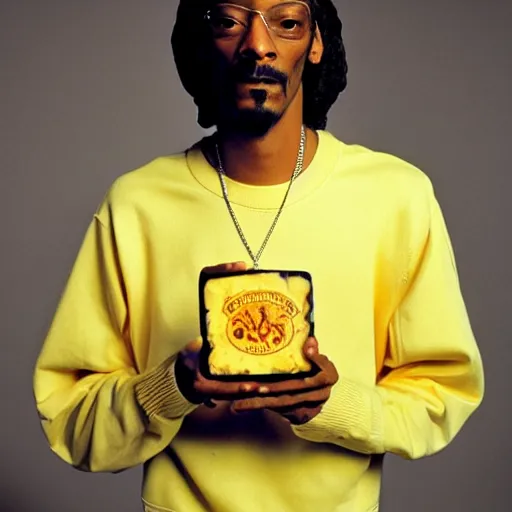 Prompt: Snoop Dogg holding a piece of American cheese for a 1990s sitcom tv show, Studio Photograph, portrait, C 12.0