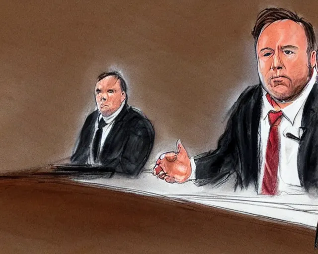 Image similar to alex jones courtroom sketch court trial dancing lobsters