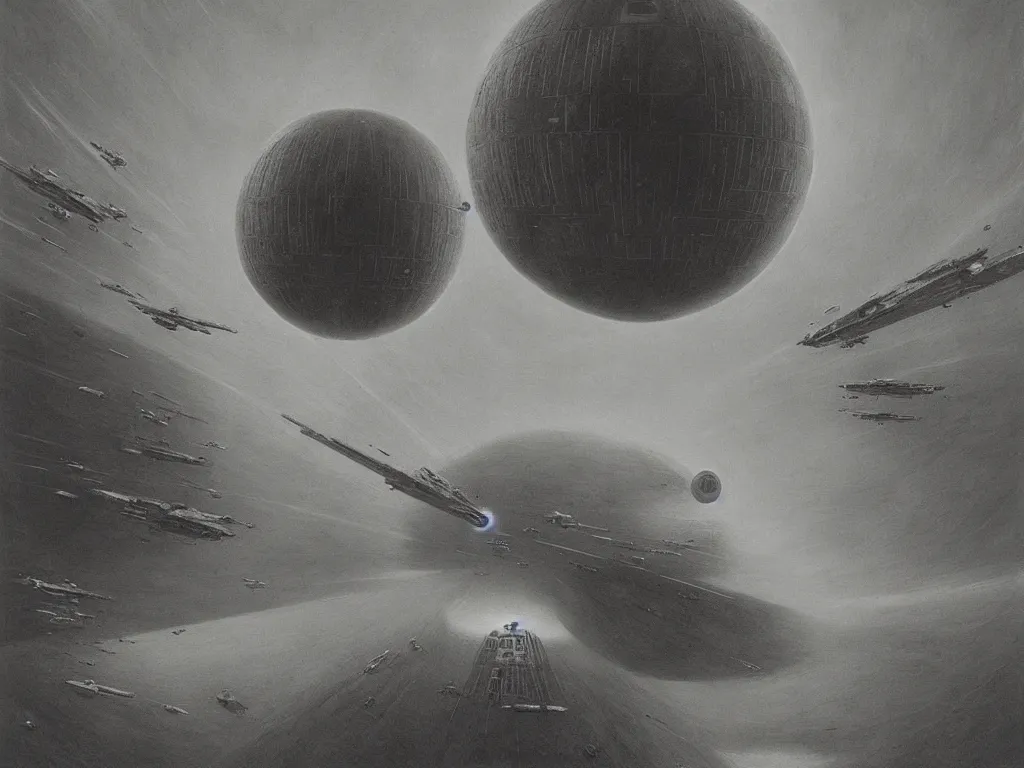 Image similar to star wars death star battle, cosmic horror by zdzisław beksiński
