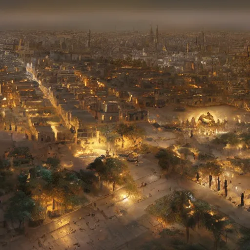 Image similar to ancient baghdad, matte painting by Felix Kelly, trending on ArtStation, lighting study