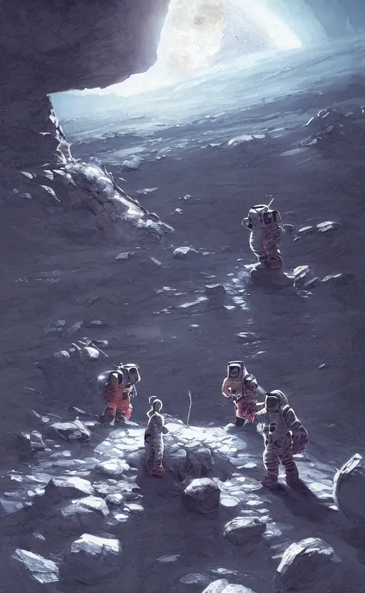 Image similar to a beautiful artwork illustration, astronauts with flashlights stand in front of a giant obsidian monolith on the moon, by greg rutkowski and jesper ejsing and raymond swanland, featured on artstation, wide angle, vertical orientation