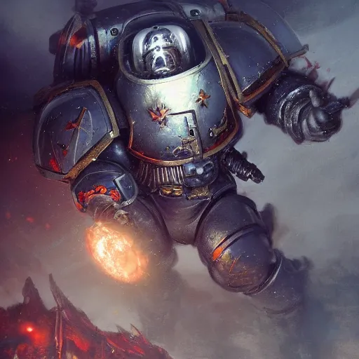 Image similar to space marine, warhammer 4 0 k, high detail, dramatic light, digital art, painted by seb mckinnon, painted by greg rutkowski, trending on artstation