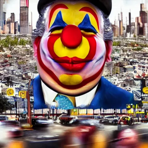 Prompt: capitalist clown hyperreality