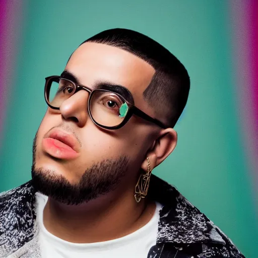 Image similar to studio portrait of Latin rapper Bad Bunny