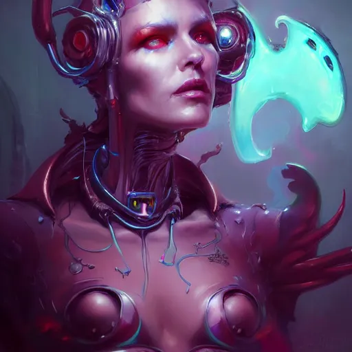 Image similar to a portrait of a beautiful demonic cybernetic grand duchess of hell, cyberpunk concept art by pete mohrbacher and wlop and artgerm and josan gonzales, digital art, highly detailed, intricate, sci-fi, sharp focus, Trending on Artstation HQ, deviantart, unreal engine 5, 4K UHD image