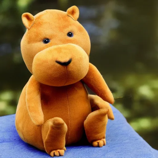 Image similar to a friendly capybara, plush doll, 8 k