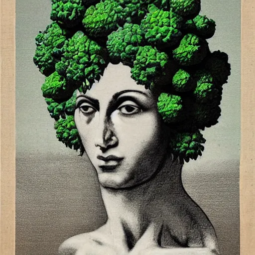 Image similar to a bodybuilder with a broccoli head in Rococo art