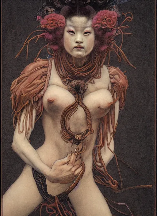 Prompt: hyper realistic traditional japanese illustration of a circus acrobat in the style of austin osman spare, wayne barlowe, gustav moreau, goward, gaston bussiere and roberto ferri, santiago caruso, bouguereau, klimt, saturno butto, sorayama. occult art, alchemical diagram