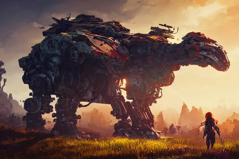 Image similar to stalker machine mecanical creature robot of horizon forbidden west horizon zero dawn bioluminiscence global illumination ray tracing hdr fanart arstation by ian pesty and alena aenami artworks in 4 k