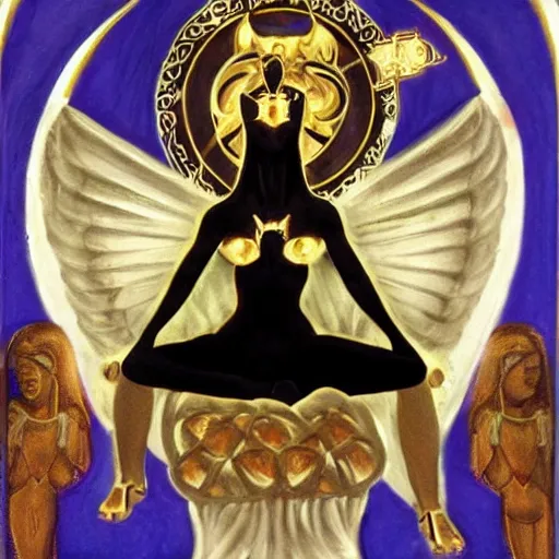 Image similar to the goddess hekate, seated in her holy element, glorious and occult, with symbolic elements