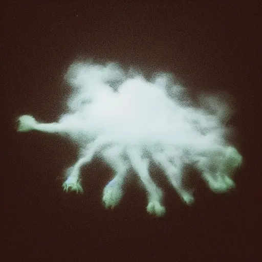 Image similar to ghostly Kermit made of clouds and fog