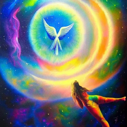 Image similar to ayahuasca journey above earth, astral spirit space journey in oil painting, ayahuasca, trending on artstation, award winning, emotional, highly detailed ethereal surrealist art