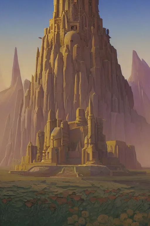 Prompt: the painted tower of the sun queen, by Sylvain Sarrailh and Nicholas Roerich and jean delville and Tyler Edlin and William Dyce, dramatic cinematic lighting , beautiful garden, ornate carved architecture, smooth, sharp focus, extremely detailed