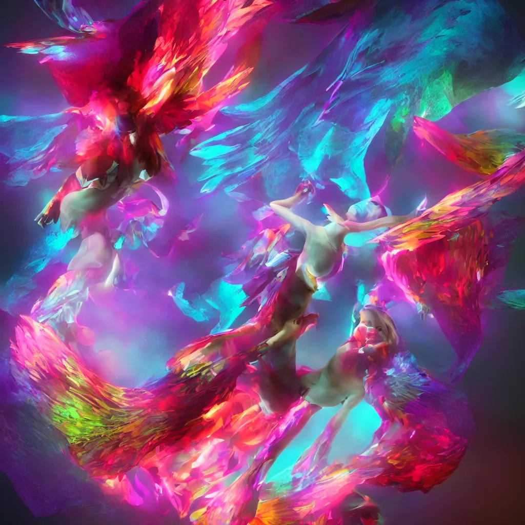 Prompt: woman with wings, concept art, digital art, octane render, xray melting colors