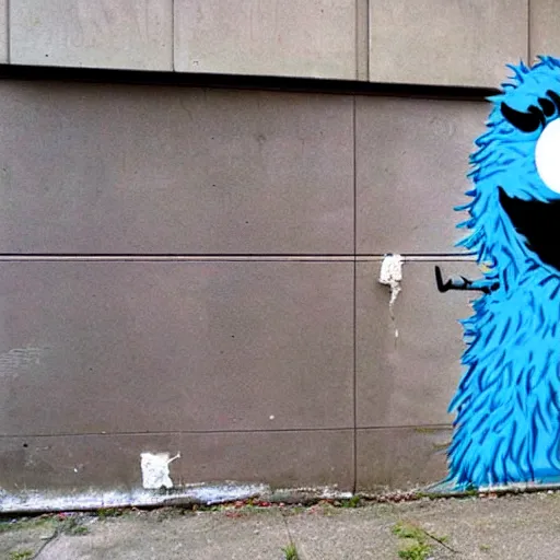 Prompt: Cookie monster graffiti by Banksy