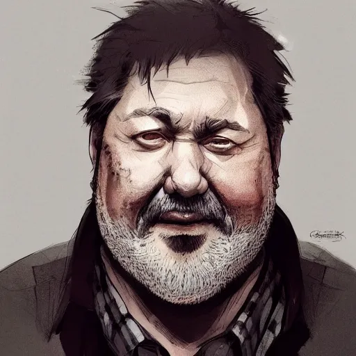 Image similar to portrait of Craig childs, an overweight 55 year old man with short gray hair and a thick, slightly long, round gray beard, round cheeks, wearing a checkered shirt, dramatic lighting, illustration by Greg rutkowski, yoji shinkawa, 4k, digital art, concept art, trending on artstation