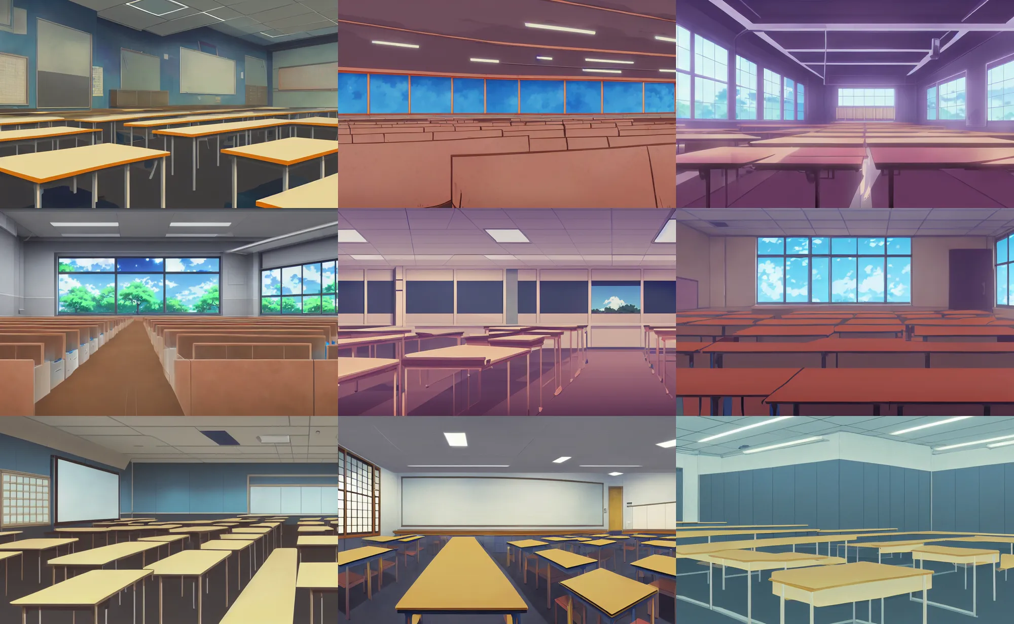 Prompt: An anime movie background matte painting of an empty classroom in a Japanese high school, by Makoto Shinkai, trending on Artstation, highly detailed