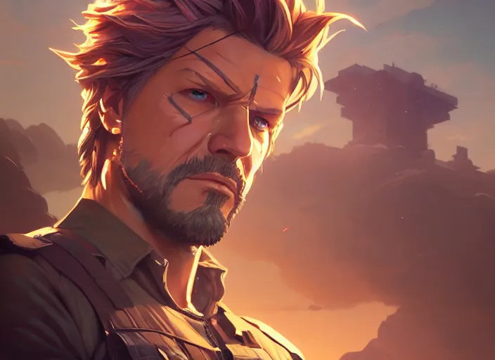 Image similar to highly detailed portrait of solid snake, in no game no life, stephen bliss, 8 k, unreal engine, fantasy art by greg rutkowski, loish, rhads, ferdinand knab, makoto shinkai and lois van baarle, ilya kuvshinov, rossdraws, tom bagshaw, global illumination, radiant light, detailed and intricate environment