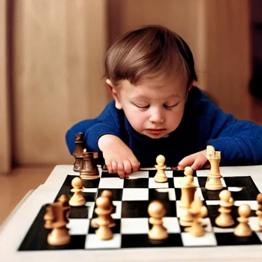 Image similar to portrait photo of a toddler looking at a chess board, confused, by annie liebovitz,