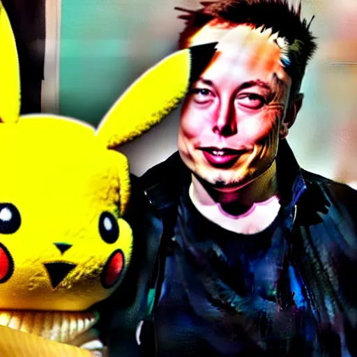 Image similar to elon musk wearing a pikachu costume