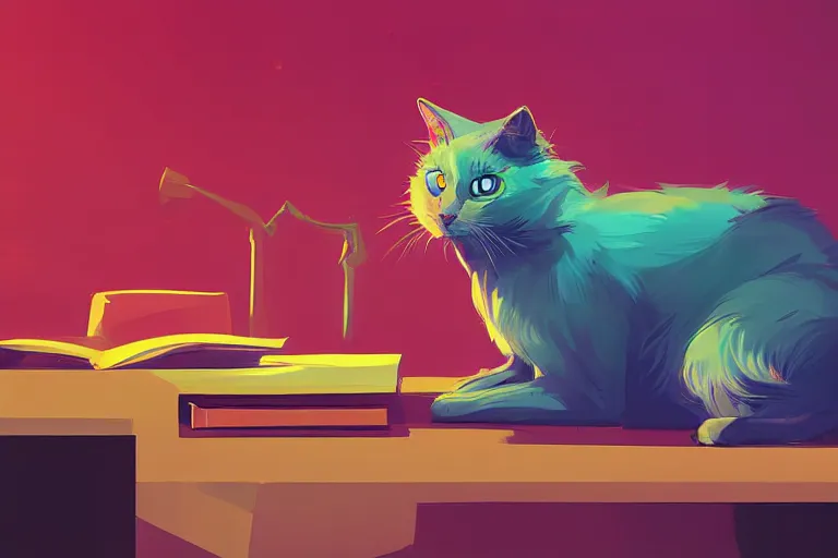 Image similar to a digital art of a godfather cat sitting by the desk, animal, light effect, highly detailed, by anton fadeev