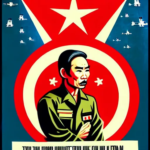 Image similar to ho chi minh leading an attack in vietnam war in star wars propaganda poster style