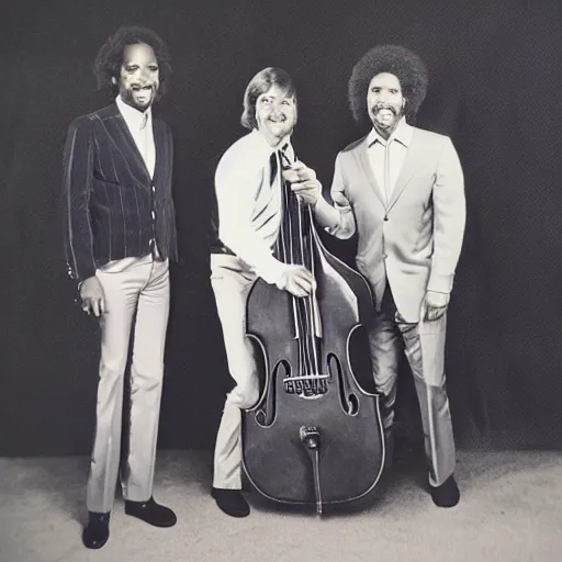 Prompt: 1 9 7 0 s jazz quartet promo photo, fine detailed, photorealistic, portrait