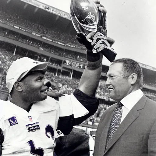 Prompt: chuck clark of the baltimore ravens, holding the lombardi trophy, chuck clark # 3 6