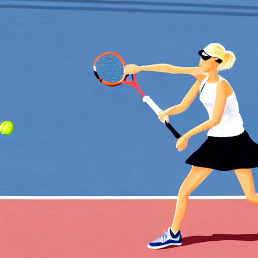 Prompt: stick figure drawing of blonde woman playing tennis