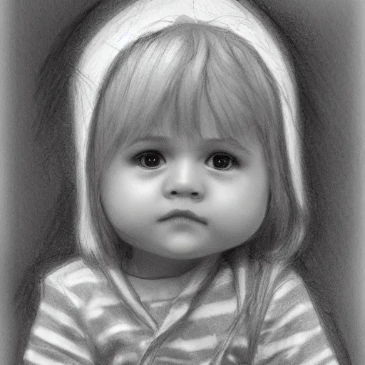 Image similar to a cute toddler, by jim kin, trending on artstation, pencil sketch
