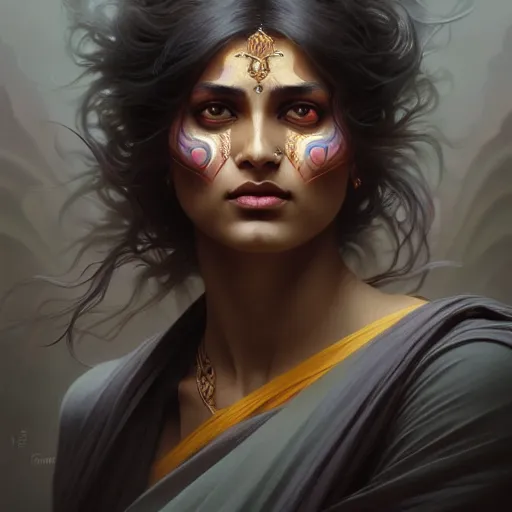 Image similar to Ramesh Raskar , colorful painting on grey scale face, powerful , magic, thunders, dramatic lighting, intricate, wild, highly detailed, digital painting, artstation, concept art, smooth, sharp focus, illustration, art by artgerm and greg rutkowski and alphonse mucha, footage