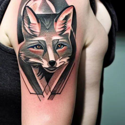 Image similar to A tattoo of an icon of a fox, shoulder, abstract