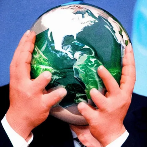 Image similar to Alexander Lukashenko as a supervillain, holding earth in his hands